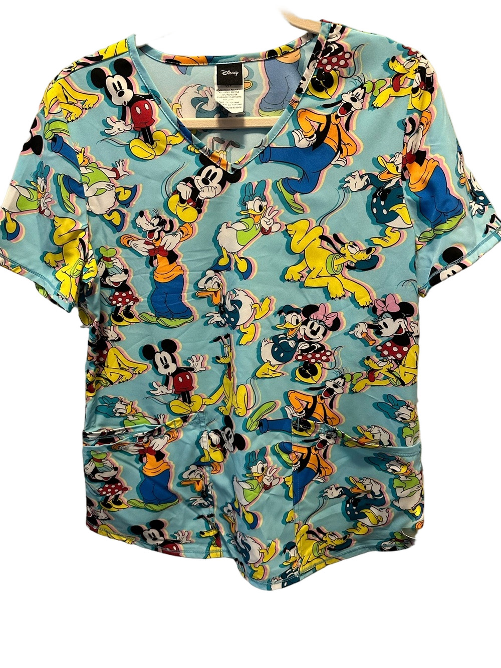 Disney Mickey & Friends Scrub Top Blue Stretch Nurse Medical S